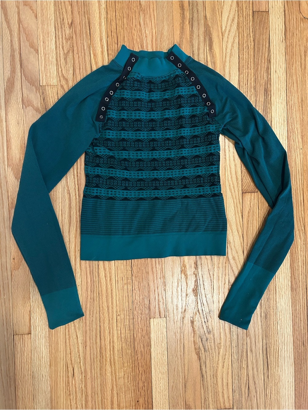 Free People Teal Crochet-Front Knit Top